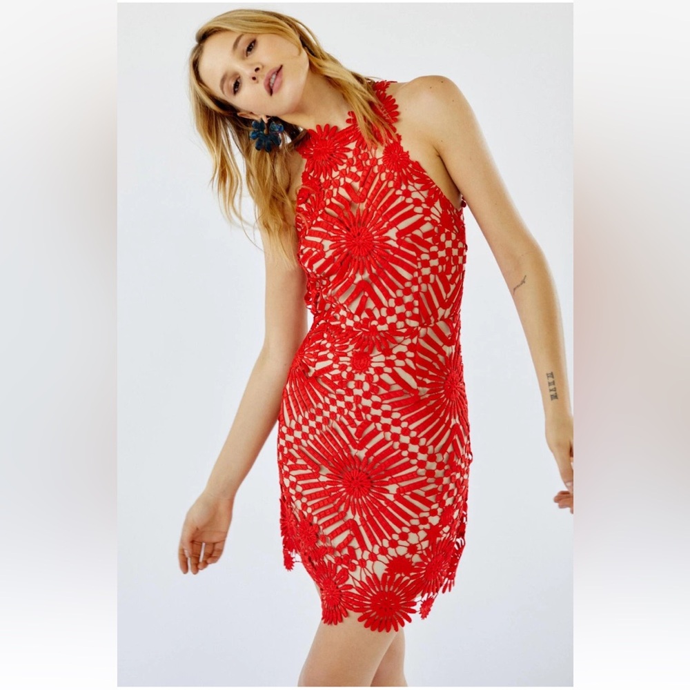Saylor X Free People, Presley, Red Lace, open back, sleeveless mini Dress XS